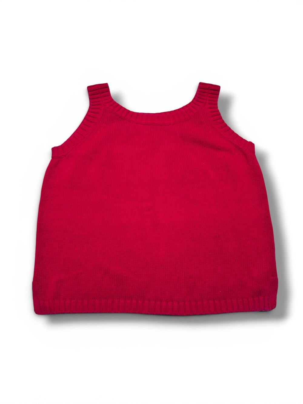 Vintage Jeanne Pierre Bright Red Ribbed Trim Knit Tank Size Medium